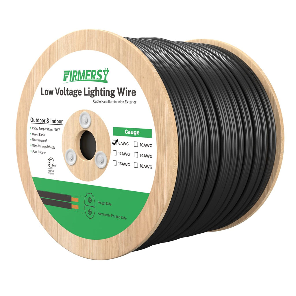 FIRMERST 8/2 Low Voltage Landscape Lighting Wire 500 Feet with Spool, ETL Listed, Outdoor Direct Burial
