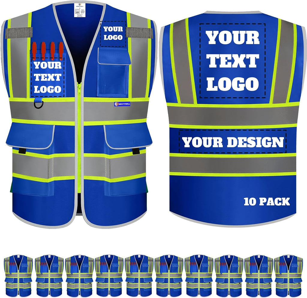 Custom Safety Vest Logo High Visibility Reflective Vest Ansi with Pockets Class 2 Hi Vis Security Construction Workwear
