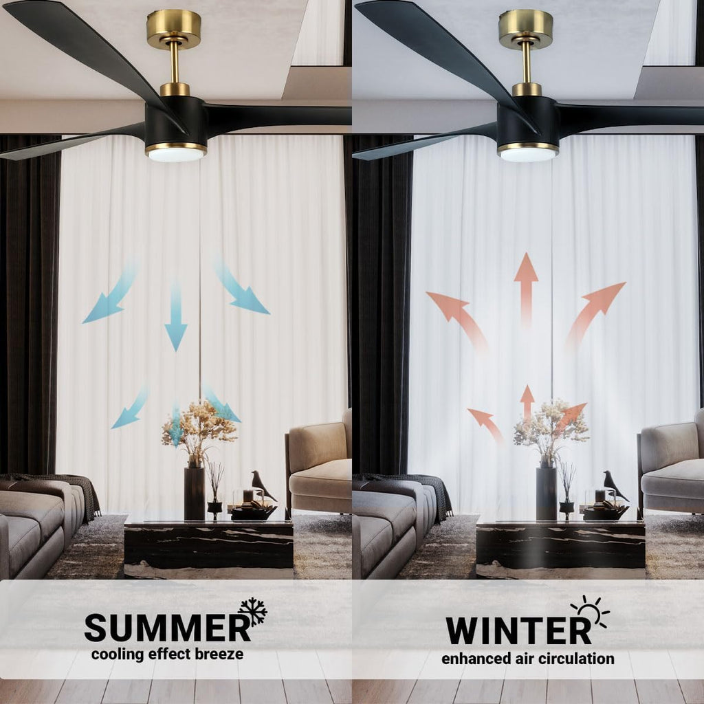 Wynwood QL2314BK 60-Inch Matte Black Edgewater Ceiling Fans with Lights, DC Motor, 6-Speed Remote Control, 3-CCT Dimmable LED, Reversible Airflow, ABS Blades, Downrod Mount, Indoor Ceiling Fan