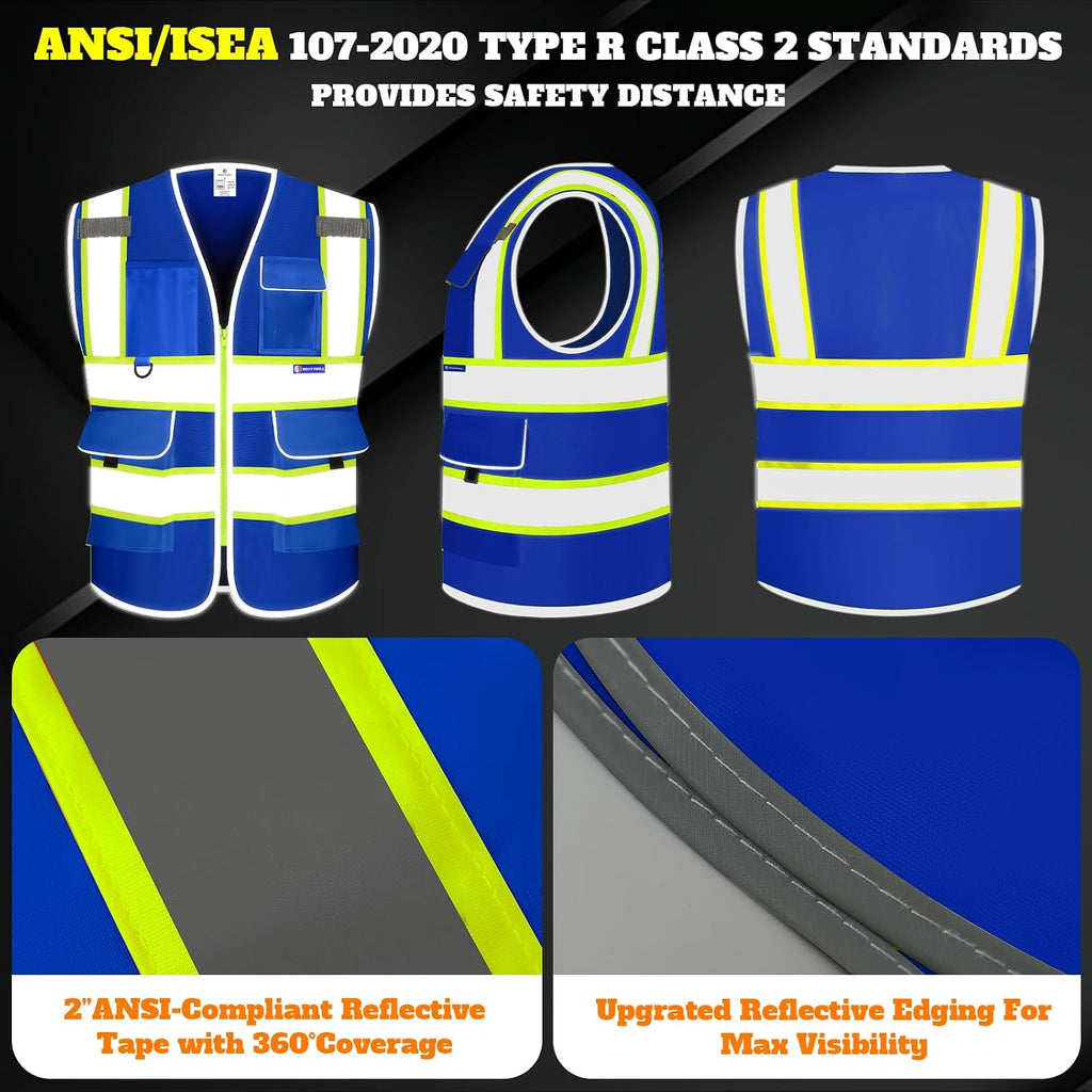 Custom Safety Vest Logo High Visibility Reflective Vest Ansi with Pockets Class 2 Hi Vis Security Construction Workwear