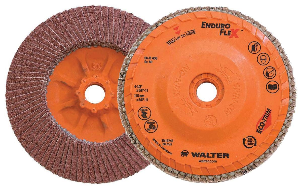 Walter 15R462 ENDURO-FLEX Abrasive Flap Disc - [Pack of 10] 120 Grit, 4-1/2 in. Finishing Disc with ECO-TRIM Backing. Blending Discs