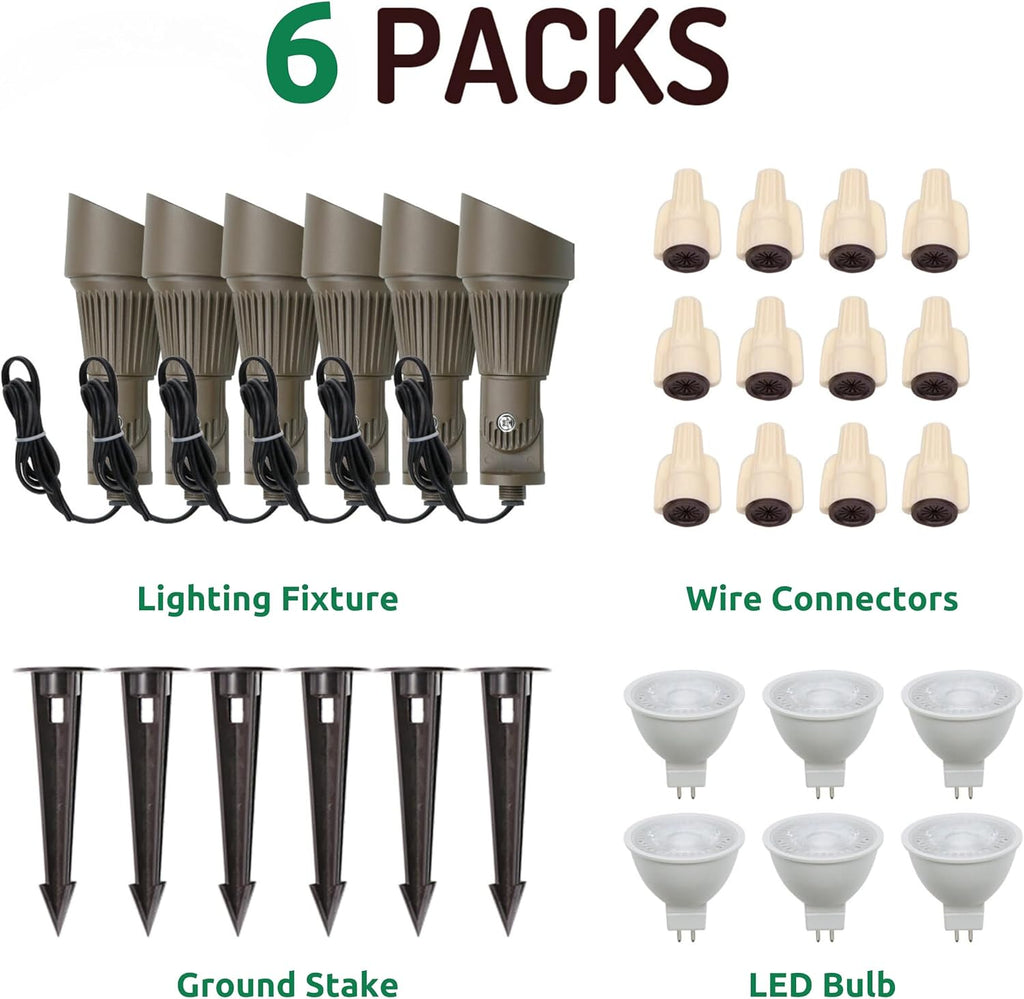 Lumina Lighting® 4W Landscape lighting 12V Landscape Lights Low Voltage Landscape Spotlights Warm White Waterproof Outdoor Replaceable LED Bulb for Garden, Lawn, Porch, Patio and Yard (Bronze, 6-Pack)