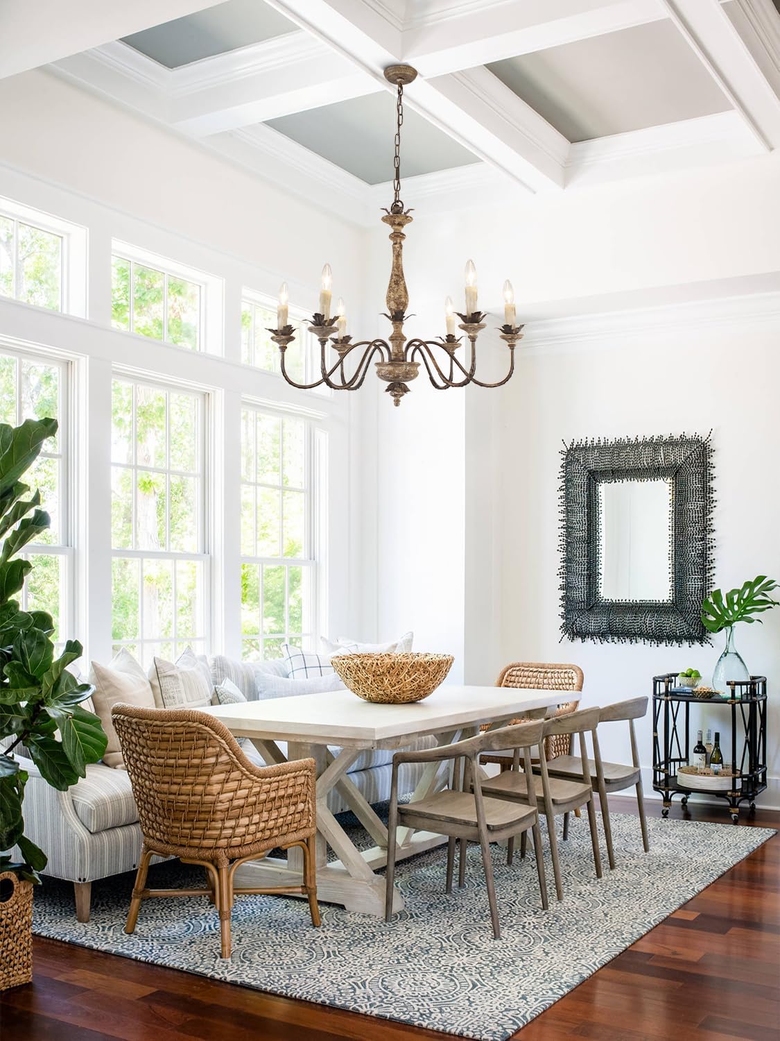 French Country Chandelier with Light, 6-Light Farmhouse Chandeliers Rustic Candle Chandelier Light Fixture Over Table for Dining Room Bedroom Kitchen