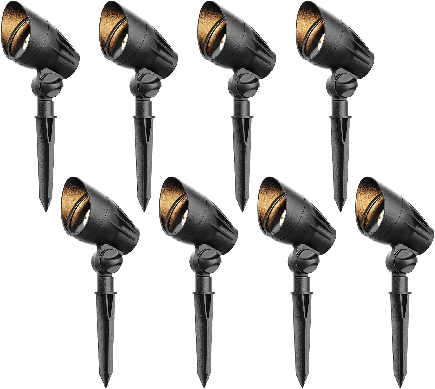 Low Voltage Spotlights 11W LED Spot Lights 12V Outdoor 8PK Black Landscape Lighting Kits 300 Lumen 2700K Warm White Metal Flood Lights with Spike Stakes and Connectors for Driveway Lawn Garden