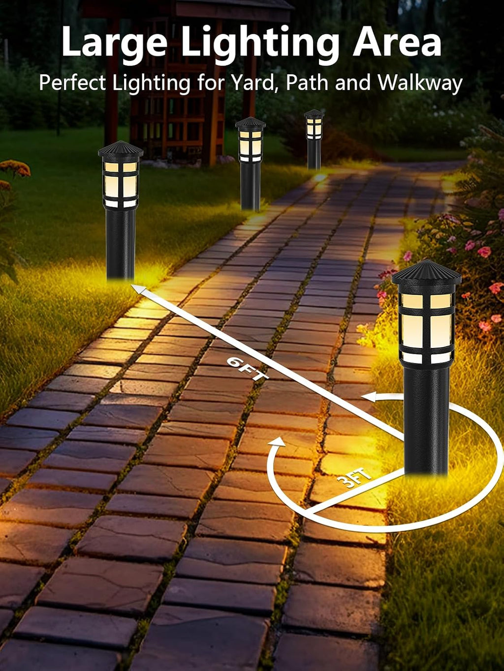 ZUCKEO Low Voltage Landscape Pathway Lights 5W Outdoor Landscape Lighting, 12-24V 3000K Aluminum Wired LED Bollard Path Lights Waterproof for Walkway Yard Garden, 12Pack