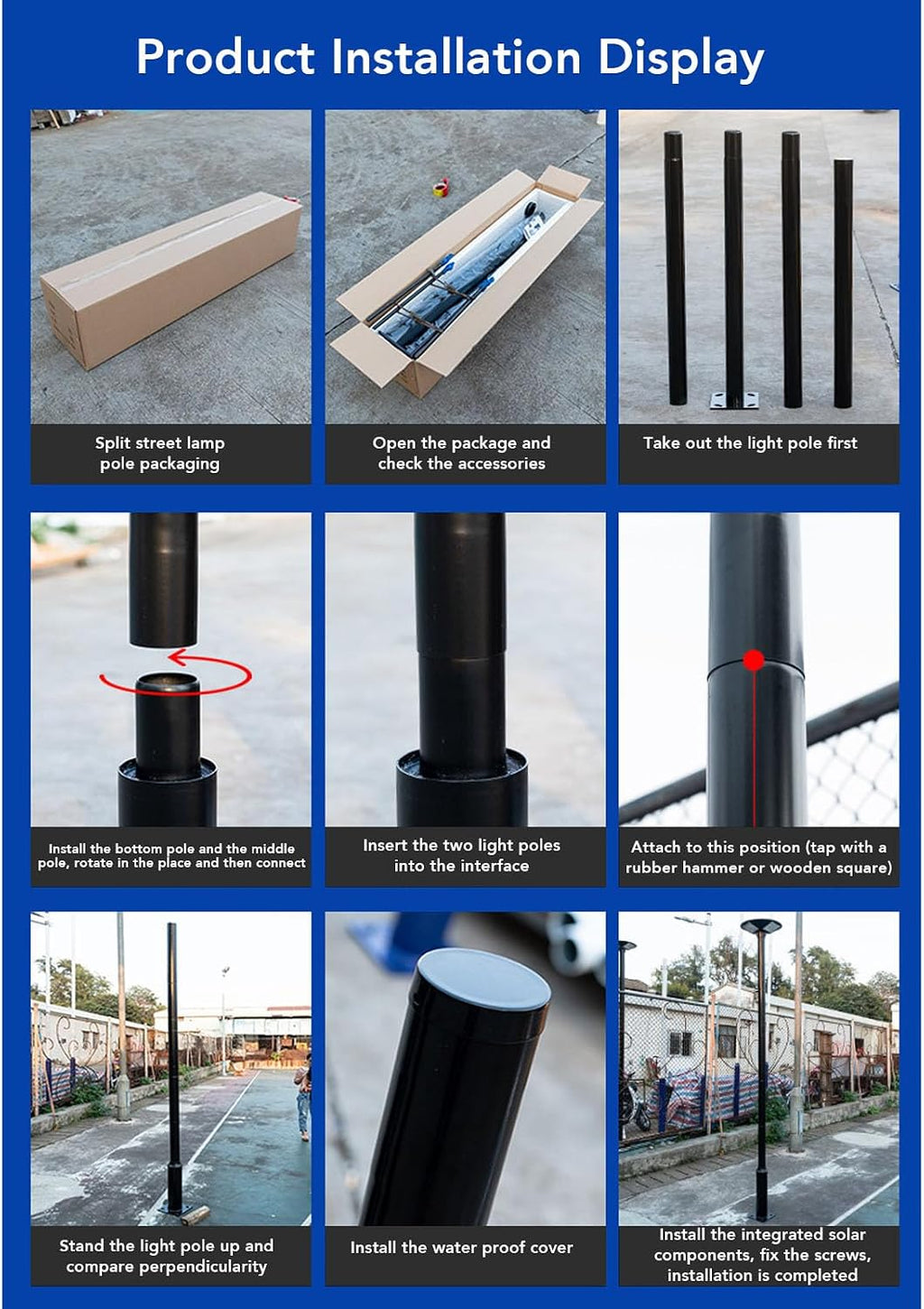 13ft Split Street Pole | 4 - Section Detachable Design for Easy Setup | Alloy Steel Post for Solar Lights/Security Cameras/Garden