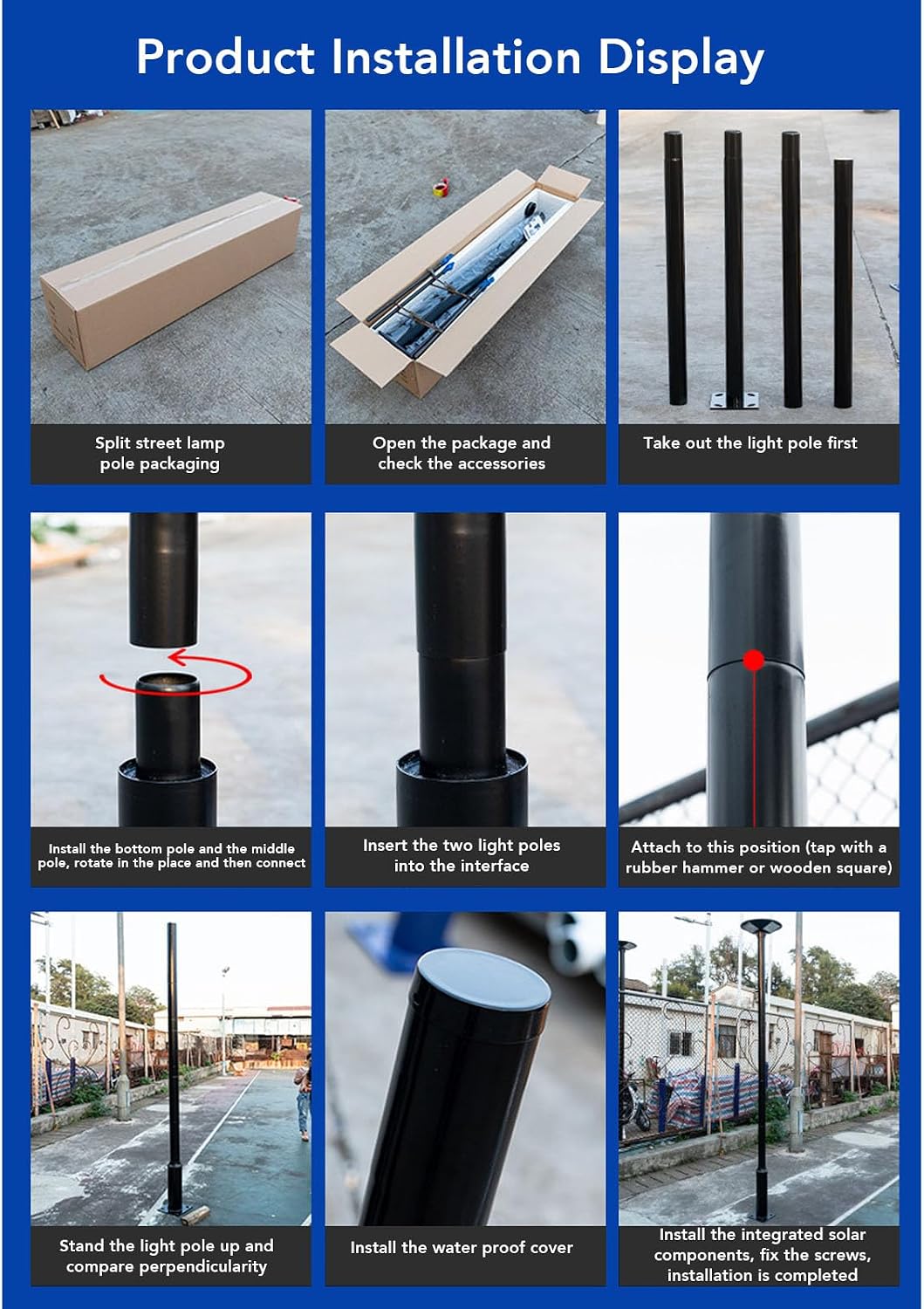 13ft Split Street Pole | 4 - Section Detachable Design for Easy Setup | Alloy Steel Post for Solar Lights/Security Cameras/Garden