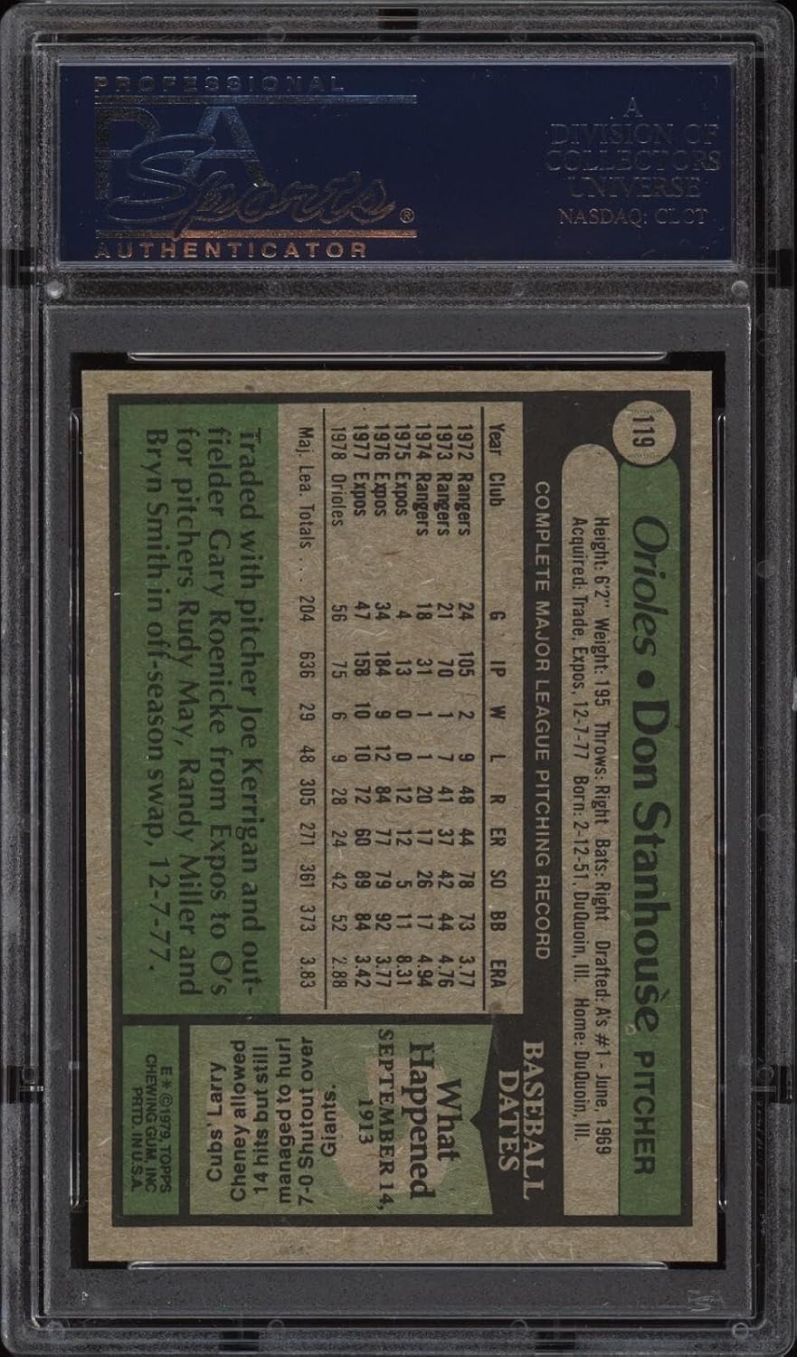 1979 Topps #119 Don Stanhouse - Orioles - PSA 10 - *0613 - Pop 7 - Baseball Card - Slabbed Baseball Cards
