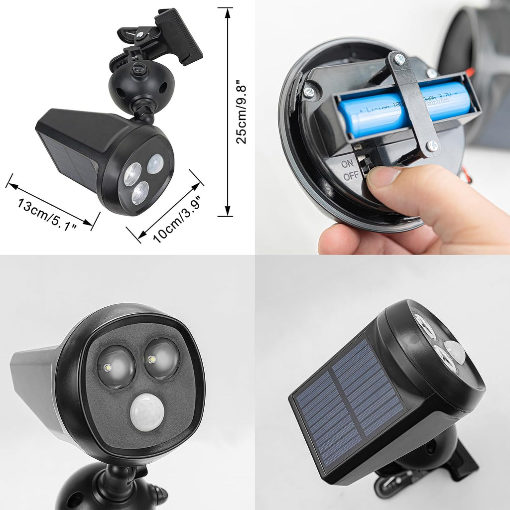 3Pcs Clamp Mount Outdoor Indoor 3W Spotlight Solar Power Waterproof Motion Sensor Clip Type Lamp Adjustable Angle Simple Design Clip to Garden Yard Fence Balcony