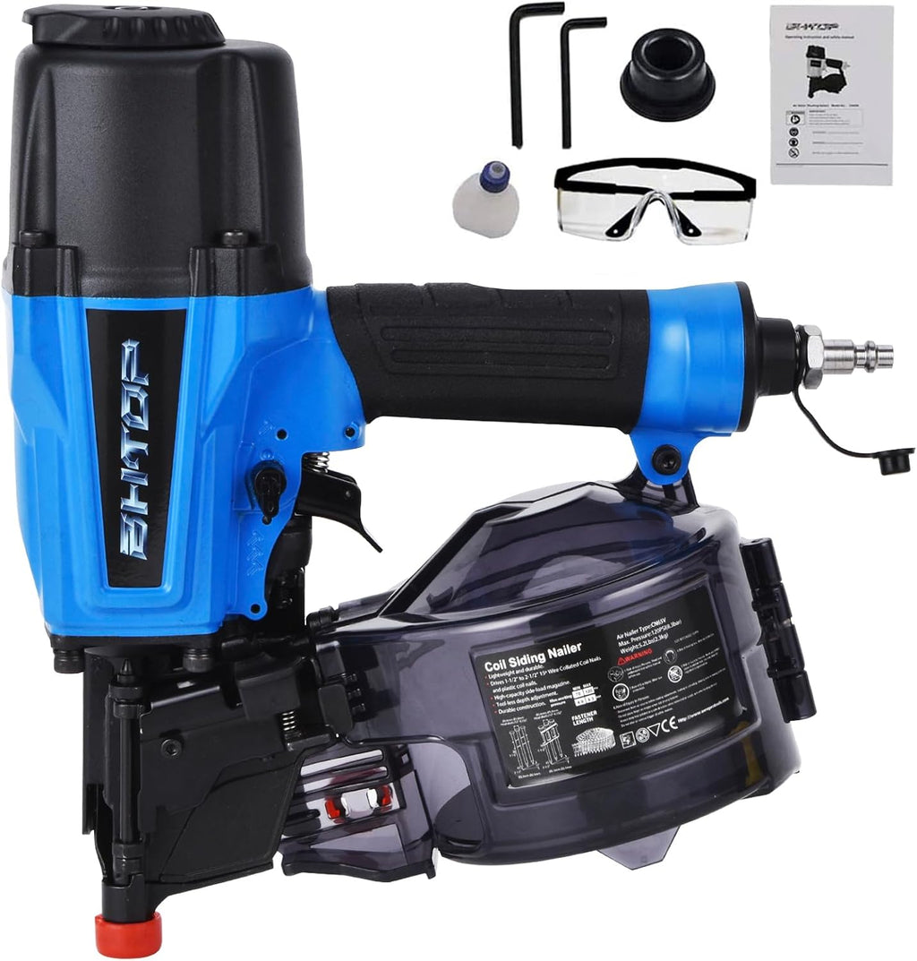 Siding Nail Gun, 15-Degree Coil Siding Fencing Nailer, 1-1/2 inch to 2-1/2 Inch for Siding, Fiber Cement, Fencing, Cedar Shake