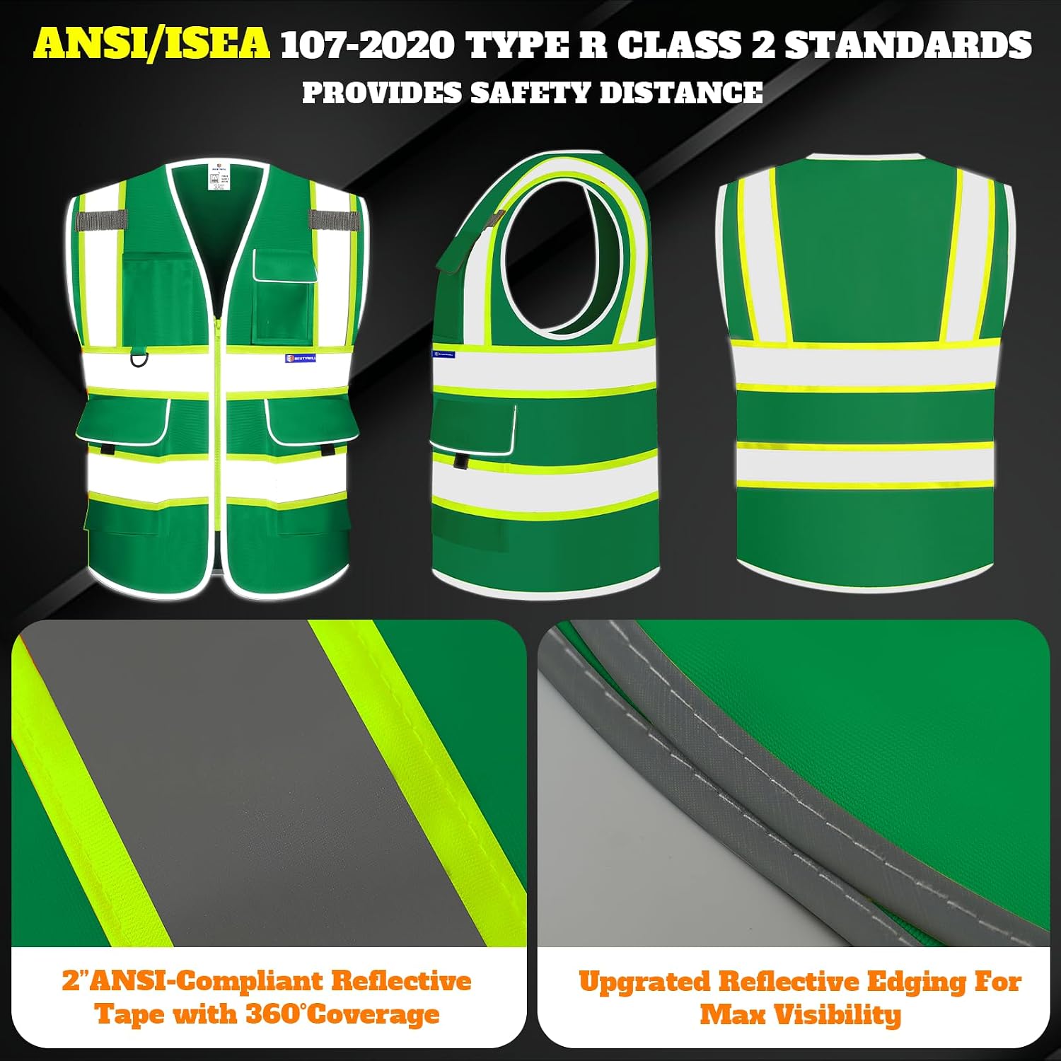 Custom Safety Vest Logo High Visibility Reflective Vest Ansi with Pockets Class 2 Hi Vis Security Construction Workwear