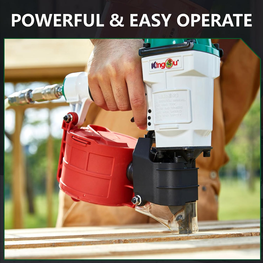 Kingou CN65099 Coil Siding Nailer Decking Nailer Accepts 1-3/4-Inch to 2-3/4-Inch Nails with 1/4 NPT Air Connector 225-300pcs Load Capacity Coil Nailer Coil Nail Gun for Wooden Box Packing
