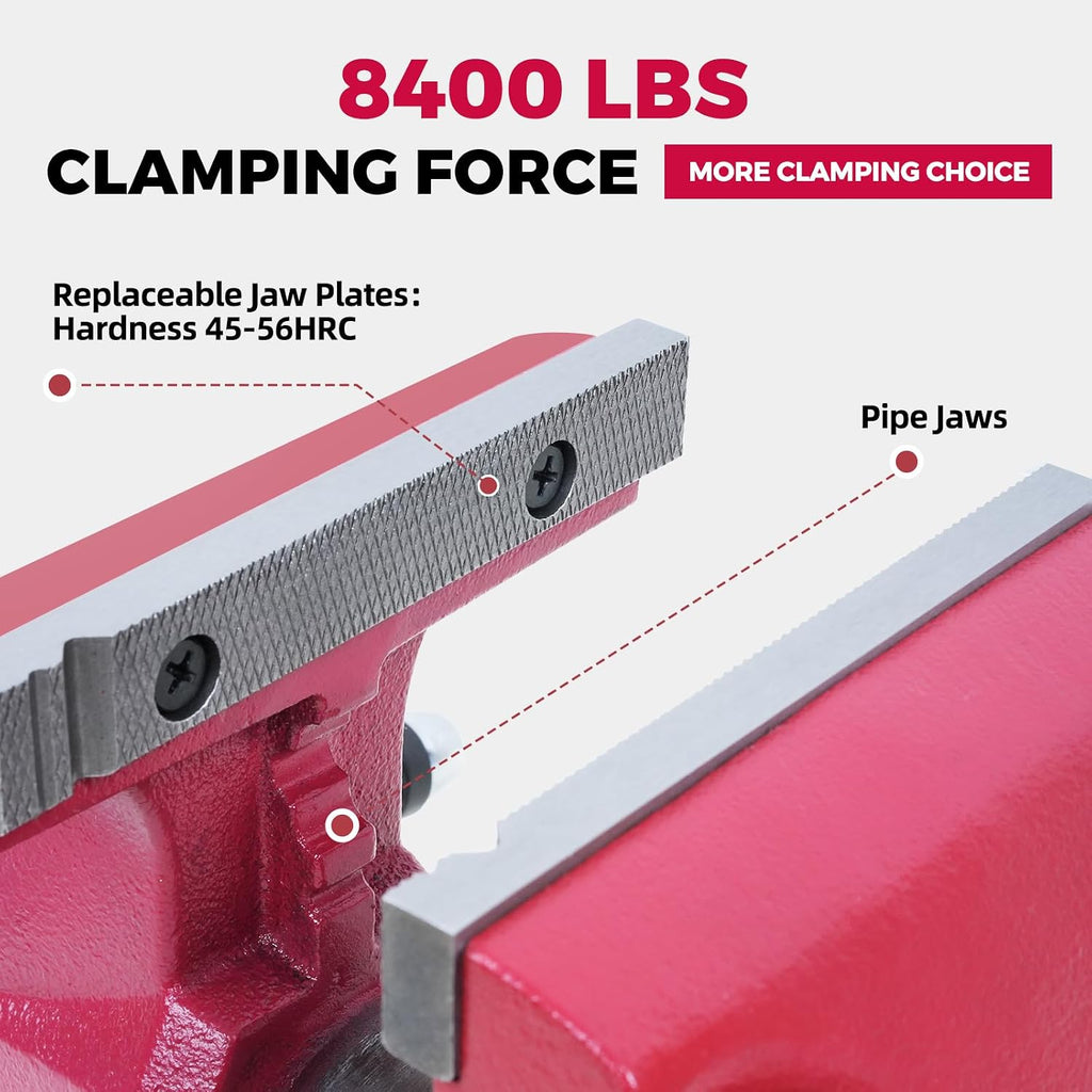 Forward Round Bench Vise 6 Inch, 1760B Economic Industrial Vice PRO with 360° Swivel Base, 6' Jaw Width, 6' Max Jaw Opening, 3-3/4' Throat Depth, 86,000PSI Ductile Iron