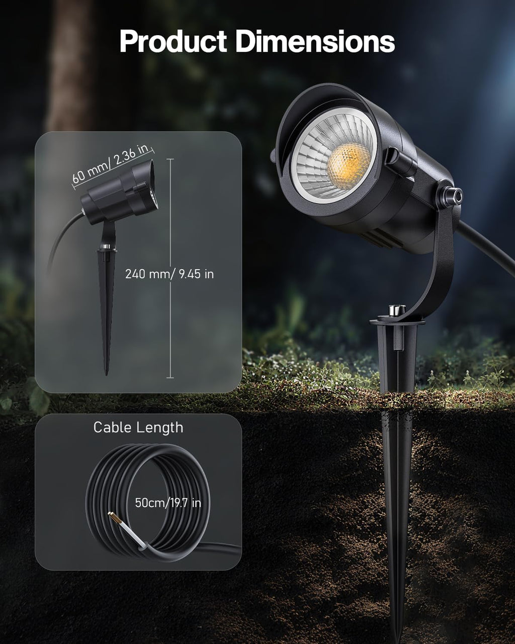 HIBOITEC 24-Pack 12W Low Voltage Landscape Spotlights with Connectors, 2900K 36° Ture Spot Lights Beam, ETL Listed, Outdoor Waterproof Wired Tree Uplights for Yard, Garden, House, Driveway