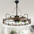 36 Inch Rustic Wagon Wheel Ceiling Fan with Light, 8-Lights Farmhouse Chandelier Ceiling Fans with Quiet Reversible Motor, Bladeless Fandelier Fan with Candle for Living Room Kitchen Bedroom