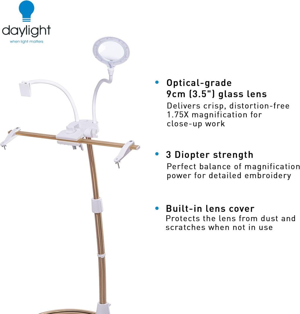 Daylight StitchSmart 2 Magnifier & Chartholder (Accessories Only)–Adjustable Embroidery Frame Support with LED Magnifier Lamp, 360° Rotation, 95+ CRI Lighting, Flexible Arms (Doesn't' Include Stand)