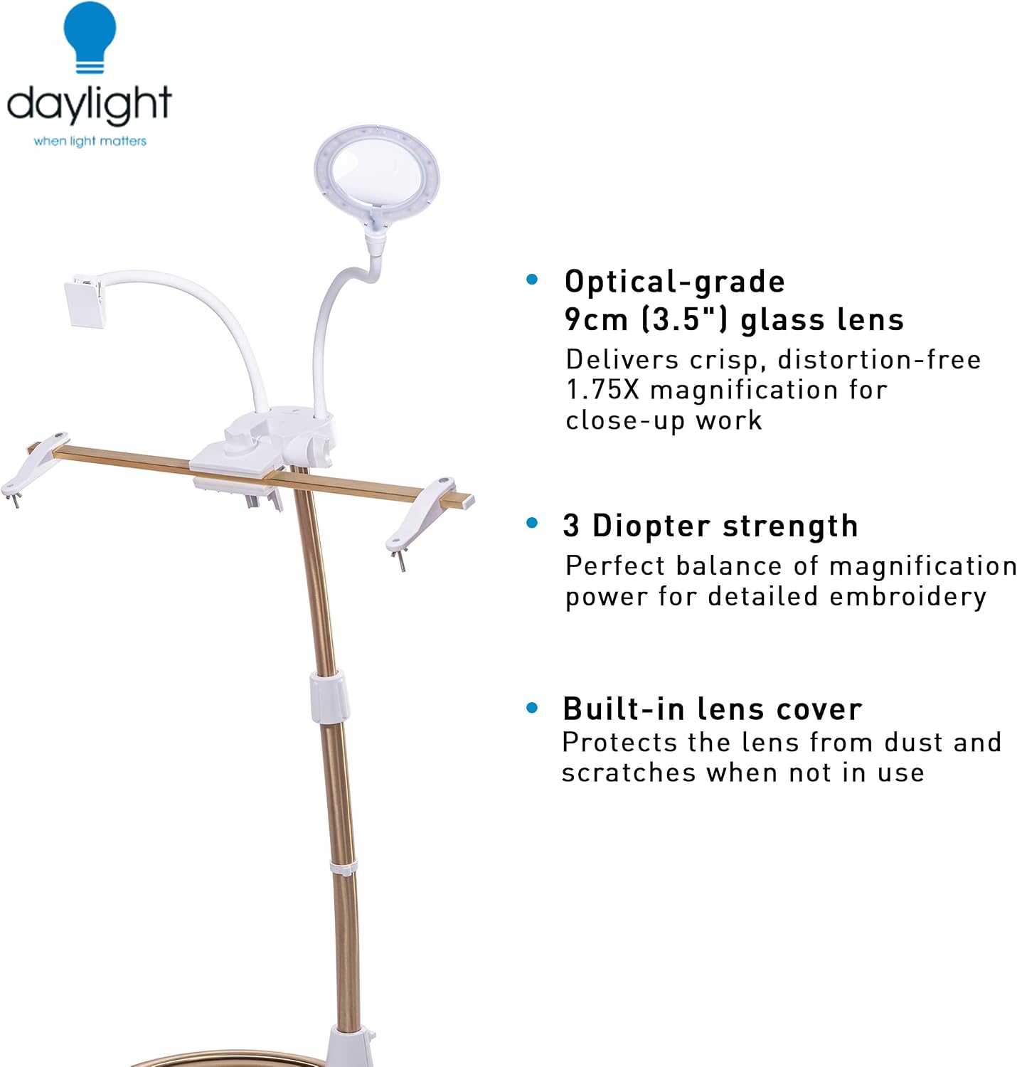 Daylight StitchSmart 2 Magnifier & Chartholder (Accessories Only)–Adjustable Embroidery Frame Support with LED Magnifier Lamp, 360° Rotation, 95+ CRI Lighting, Flexible Arms (Doesn't' Include Stand)