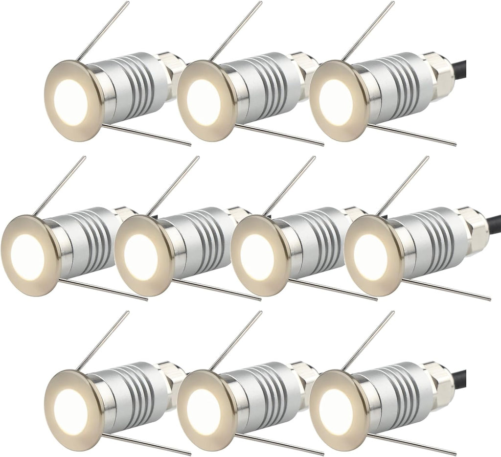LED Mini In-Ground Starlight, 1W 12V DC Low Voltage Recessed Well Light, IP67 Waterproof, Buried Underground Marker Outdoor Landscape Lighting,Warm White 3000K (12V DC, 10 Pack)
