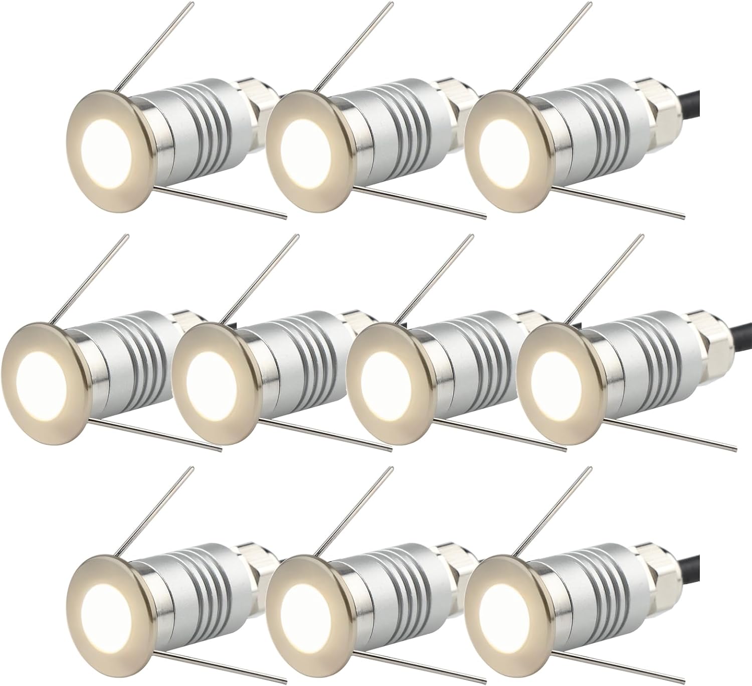 LED Mini In-Ground Starlight, 1W 12V DC Low Voltage Recessed Well Light, IP67 Waterproof, Buried Underground Marker Outdoor Landscape Lighting,Warm White 3000K (12V DC, 10 Pack)