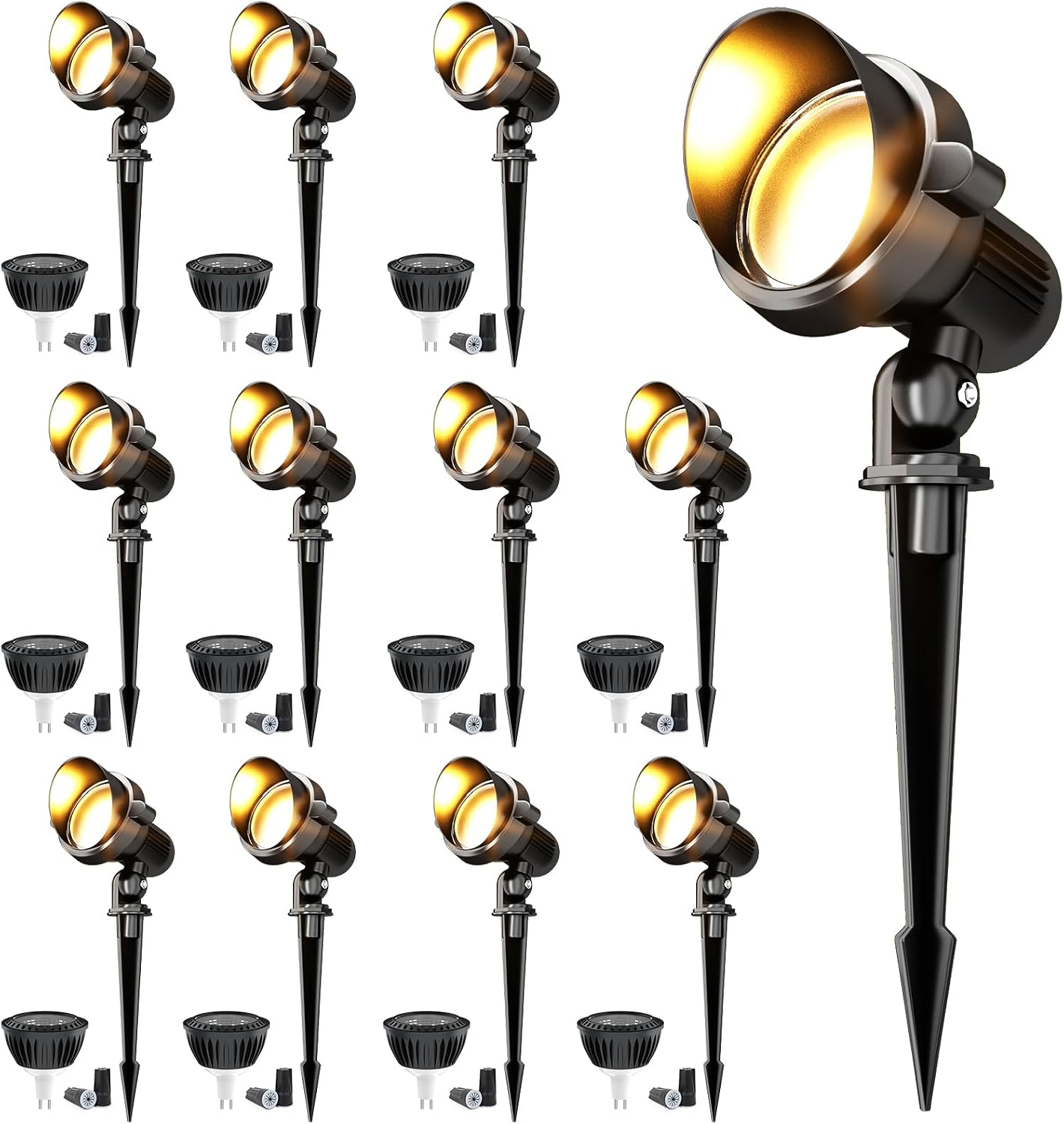LED Landscape spotlights Yard: 10W MR16 Low Voltage Landscape Lights 12-24V 3000K Warm White - Outdoor Garden Driveway wall Lighting for Contractors - 12 Pack