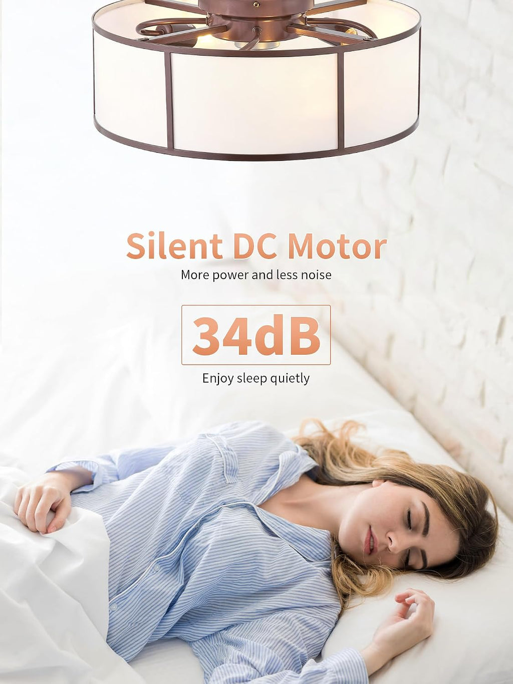 Low Profile Ceiling Fans with Lights, 20' Flush Mount Ceiling Fan with Light, Brown and White Boho Bladeless with 6 Speeds Remote Control for Bedroom, Nursery, Living Room