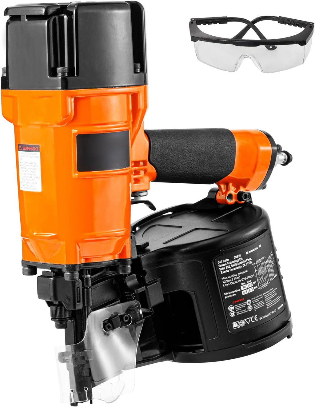 Happybuy Coil Siding/Framing Nailer CN83N, 2' to 3-1/4' 15 Degree Pneumatic Siding Nail Gun with Tool-Less Depth Adjustment, 70-120PSI Air Coil Nailer for Siding Sheathing Wooding Fencing Decking
