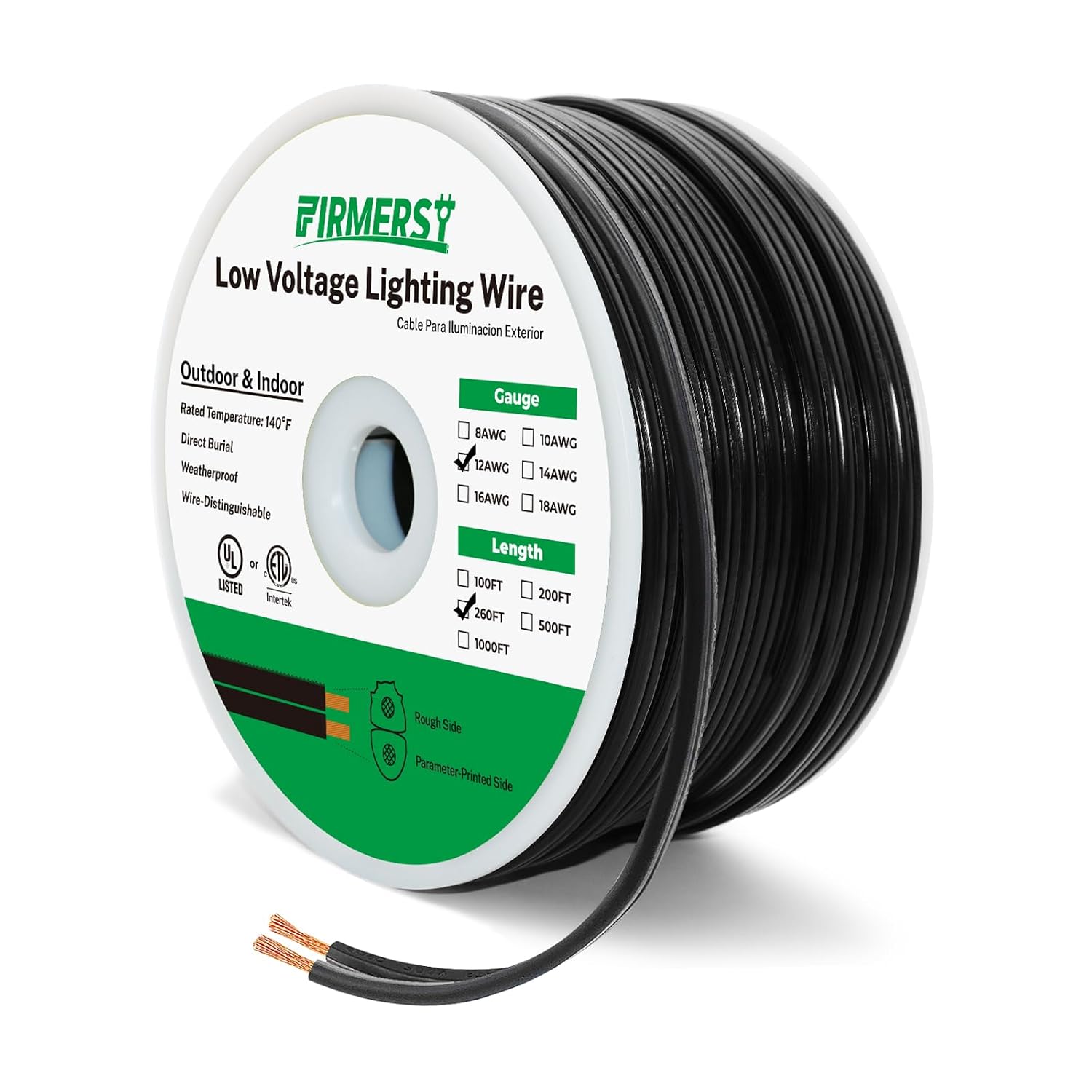 FIRMERST 12/2 Low Voltage Landscape Wire Outdoor Lighting Cable 260 Feet