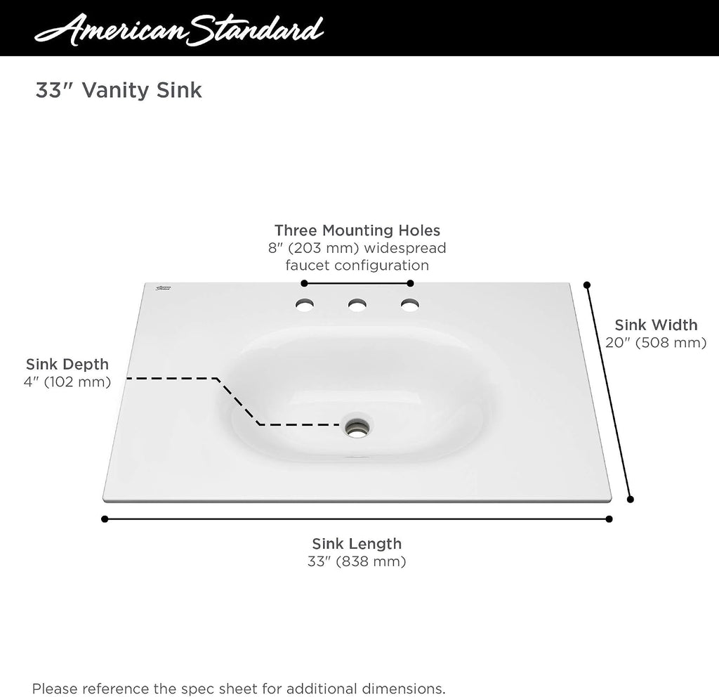 American Standard 1298008.020 Studio S 33 in. Vanity Top Sink – 8 in. Centers, White