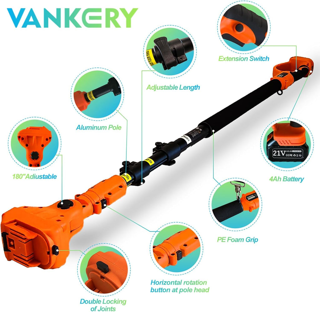 Electric Pole Saws for Tree Trimming 15ft, Cordless Pole Saw Chainsaw with Battery and Charger, 6'&8' Mini Chainsaw for High Tree Branches Pruning & Wood Cutting, Gifts for Men Dad Husband Gadget