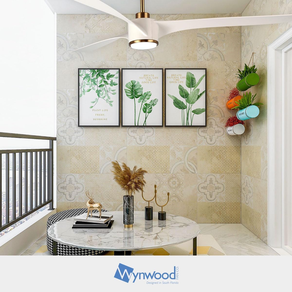 Wynwood QL2314WH 60-Inch Edgewater Matte White Ceiling Fan with Light, DC Motor, 6-Speed Remote Control, 3-CCT Dimmable LED, Reversible Airflow, ABS Blades, Downrod Mount, Indoor Ceiling Fan