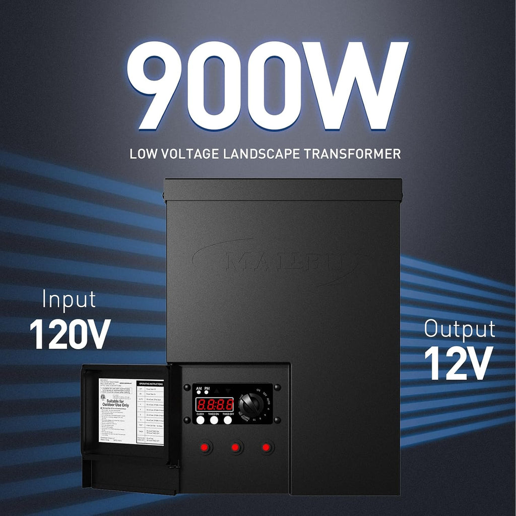 Malibu 900W Low Voltage Transformer with Sensor Photo Cell and Weather Shield for Low Voltage Landscape Lighting Spotlight Pathway Lights Outdoor Garden Landscape Transformer