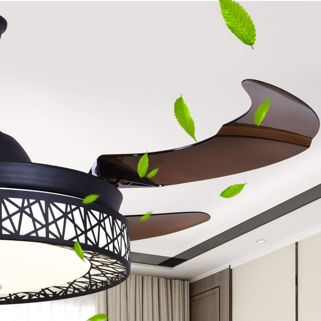 Modern Bluetooth Ceiling Fans Lights with Speaker Music LED Chandelier, 7 Colors Dimmable Inlcuded LED Kits Smart Bluetooth for Living Room Bedroom Restaurant