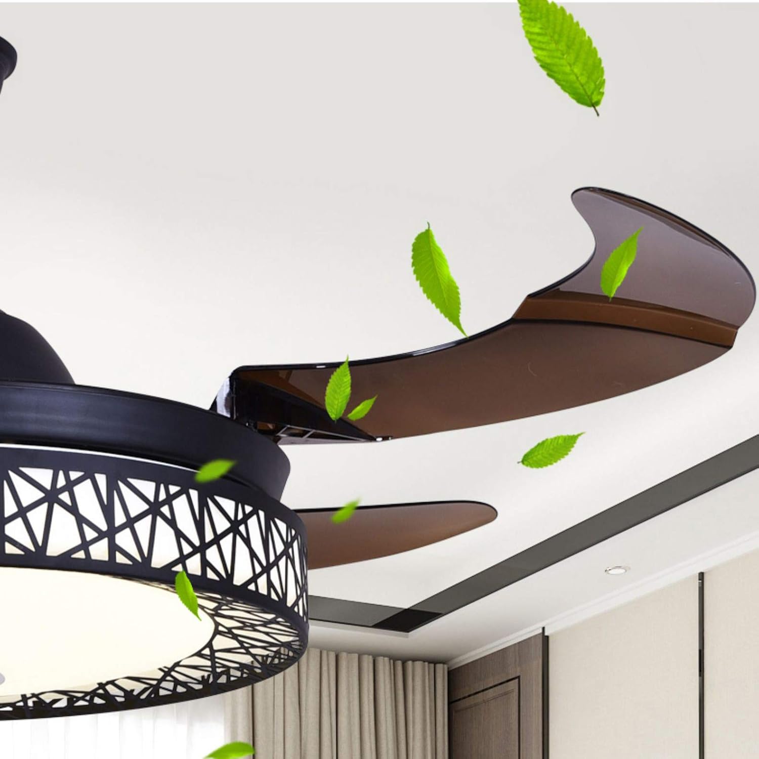 Modern Bluetooth Ceiling Fans Lights with Speaker Music LED Chandelier, 7 Colors Dimmable Inlcuded LED Kits Smart Bluetooth for Living Room Bedroom Restaurant