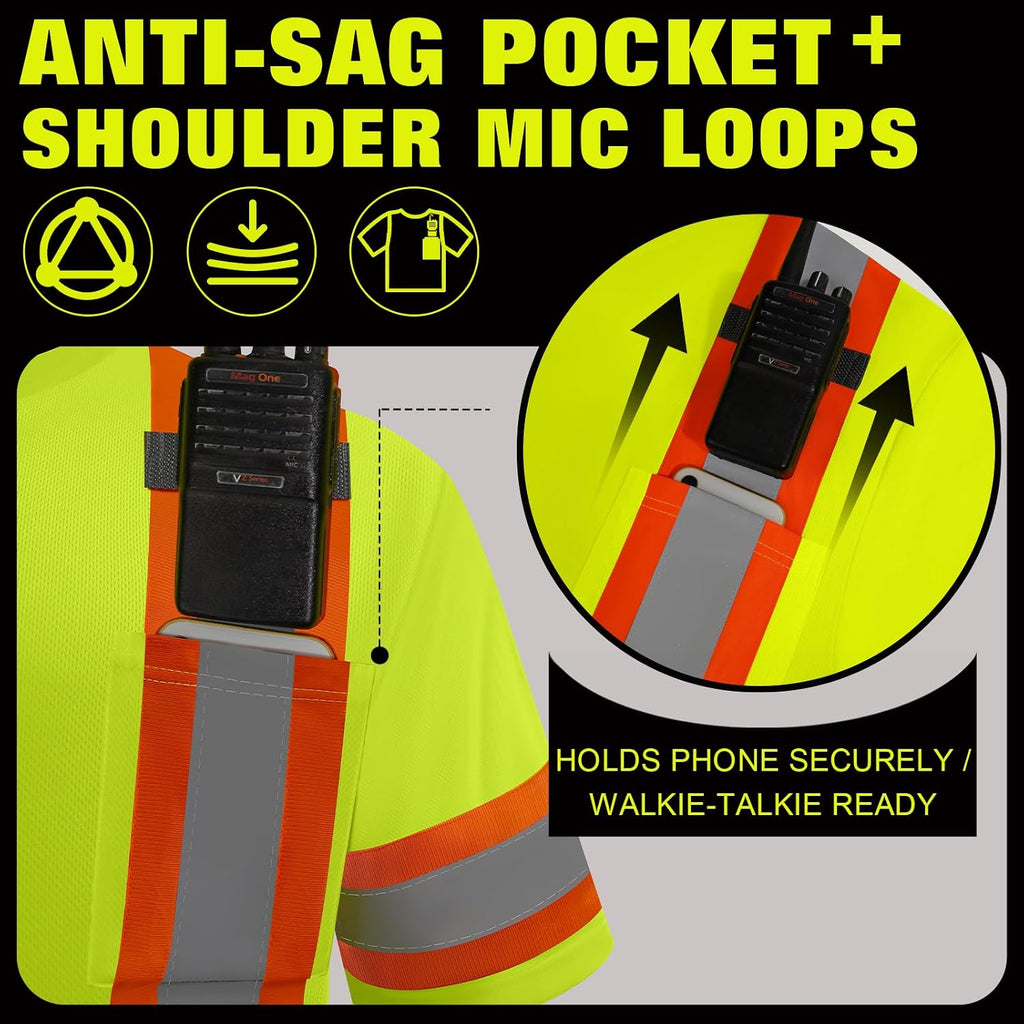 BeautyWill Custom Logo High Visibility Safety Shirts ANSI Class 3 Standard Personalized Reflective Shirts