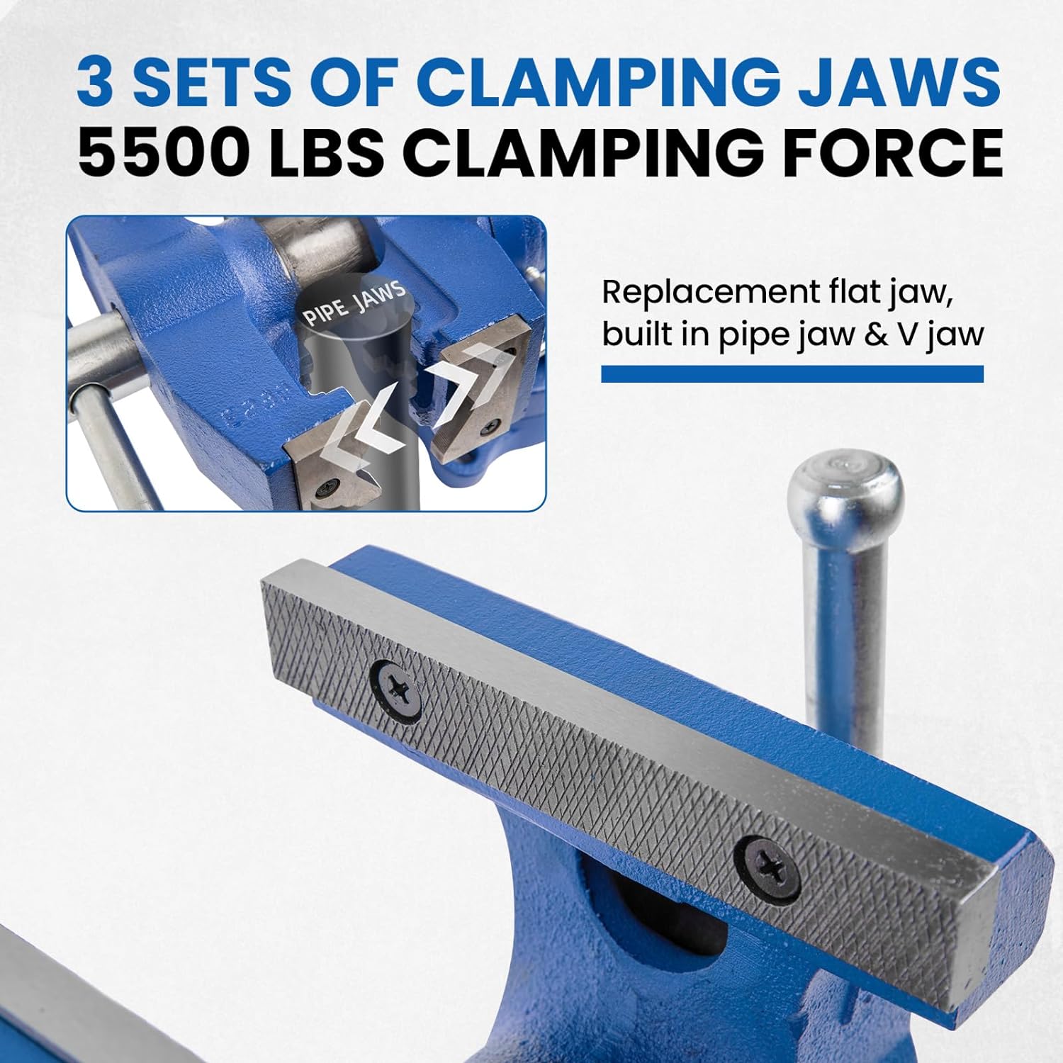 Forward DT08125A 5-Inch Heavy Duty Bench Vise and Heavy Duty Ductile Iron C-Clamp - 3 Piece C Clamp Set 3in, 4in, 6in KIT