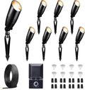 Landscape Spotlights Kit, 8 Pack Black Low Voltage LED Outdoor Lighting and 100W Transformer and 100FT Cable and 30 Wire Connectors, IP65 Waterproof Aluminum uplight for Yard House Porch