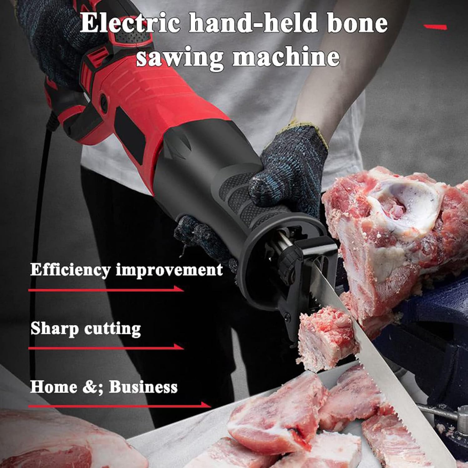 900W/1300W Portable Cordless Reciprocating Saw - Professional Multifunctional Meat & Bone Cutting Machine with 180° Rotating Body for Pork, Fish, and Ribs(Red,1300W)