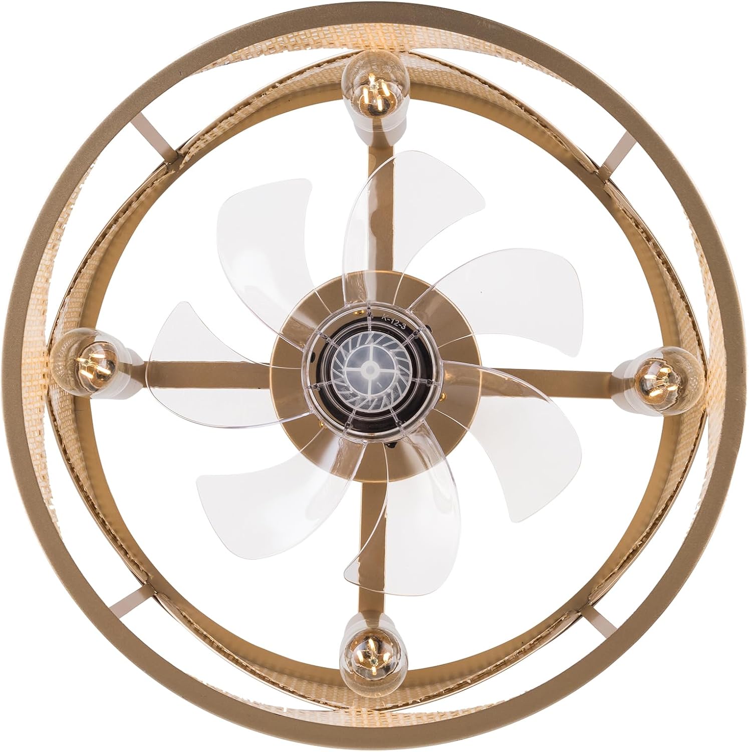LOYALHEARTDY Gold Fandelier 18in 6-Speed Enclosed Caged Ceiling Fan With Lights Remote Control Antique Boho Rattan Light Downrod Mount, URF4I86GRFI8W