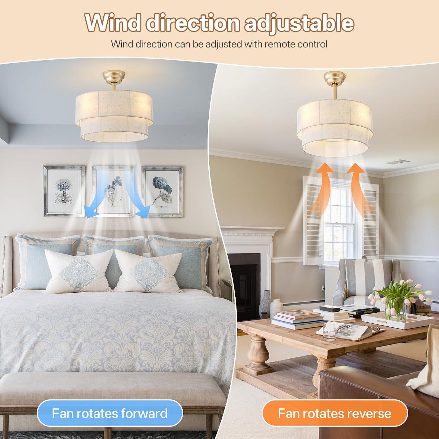 20' Boho Ceiling Fans with Lights, Coastal Fandelier Chandelier Ceiling Fan with Light Remote Control, Caged with 6 Speeds for Bedroom, Nursery (Beige)