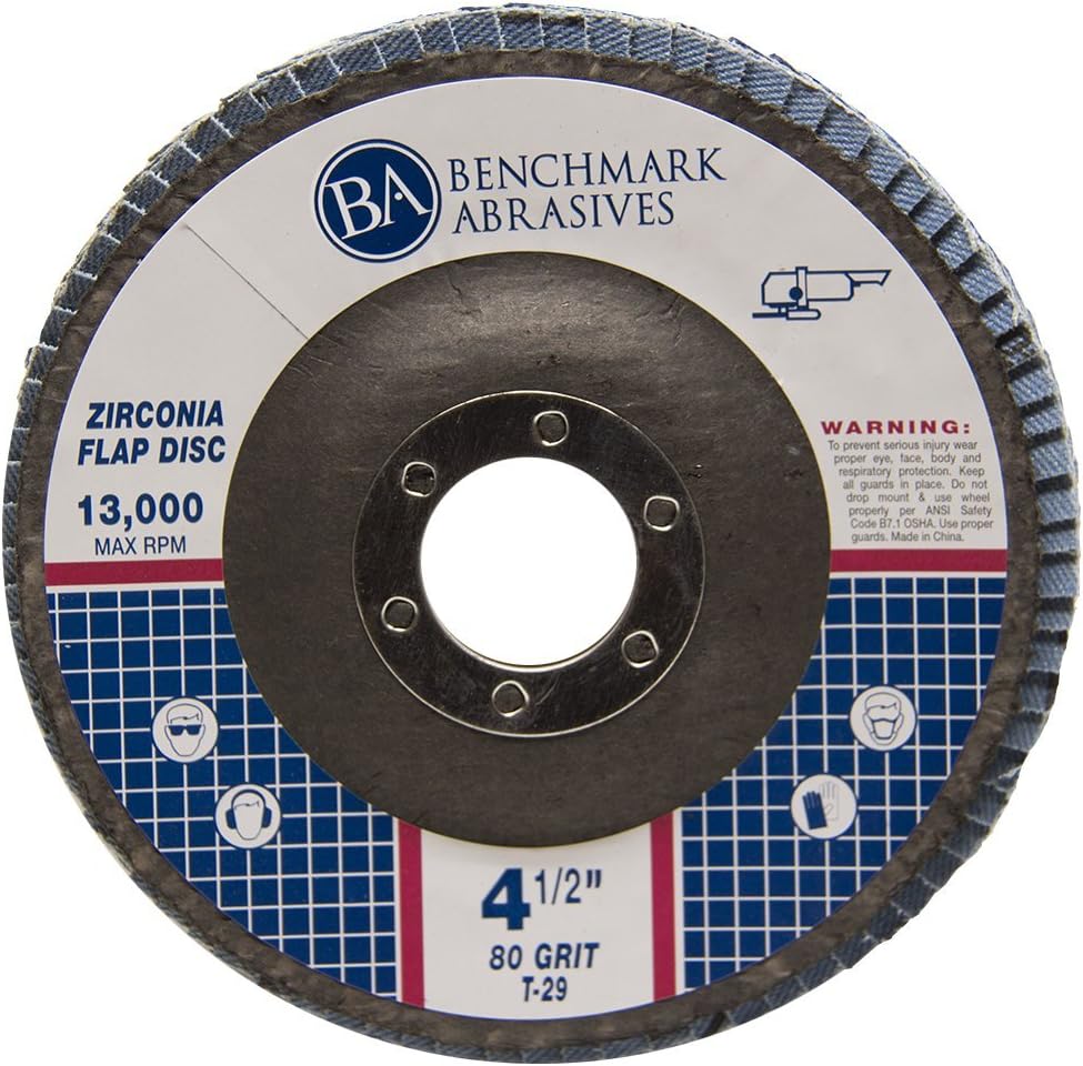 Benchmark Abrasives 4.5' x 7/8' Premium Zirconia T29 Angled Flap Discs 4 1/2 for Angle Grinder, Sanding Discs, Finishing, Rust, Stock Removal- Grinding Wheels 4 1/2 Inch (100 Pack) - 80 Grit