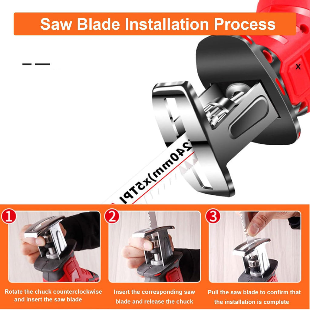 Electric Reciprocating Saw, Cordless Saw with 6replaceable Saw Blades,1pairs Gloves,Handheld,Lightweight Body,Led Auxiliary Lighting,for Wood,Metal Cutting&Meat Bone,1battery