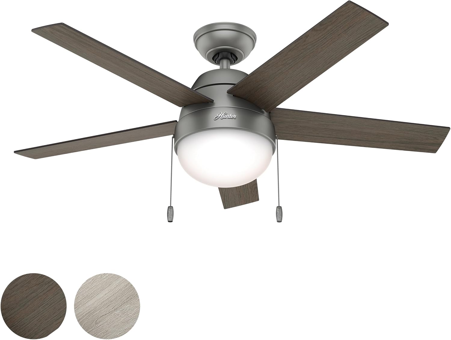Hunter Fan 46 inch Contemporary Low Profile Ceiling Fan with Light Kit in Matte Silver (Renewed)