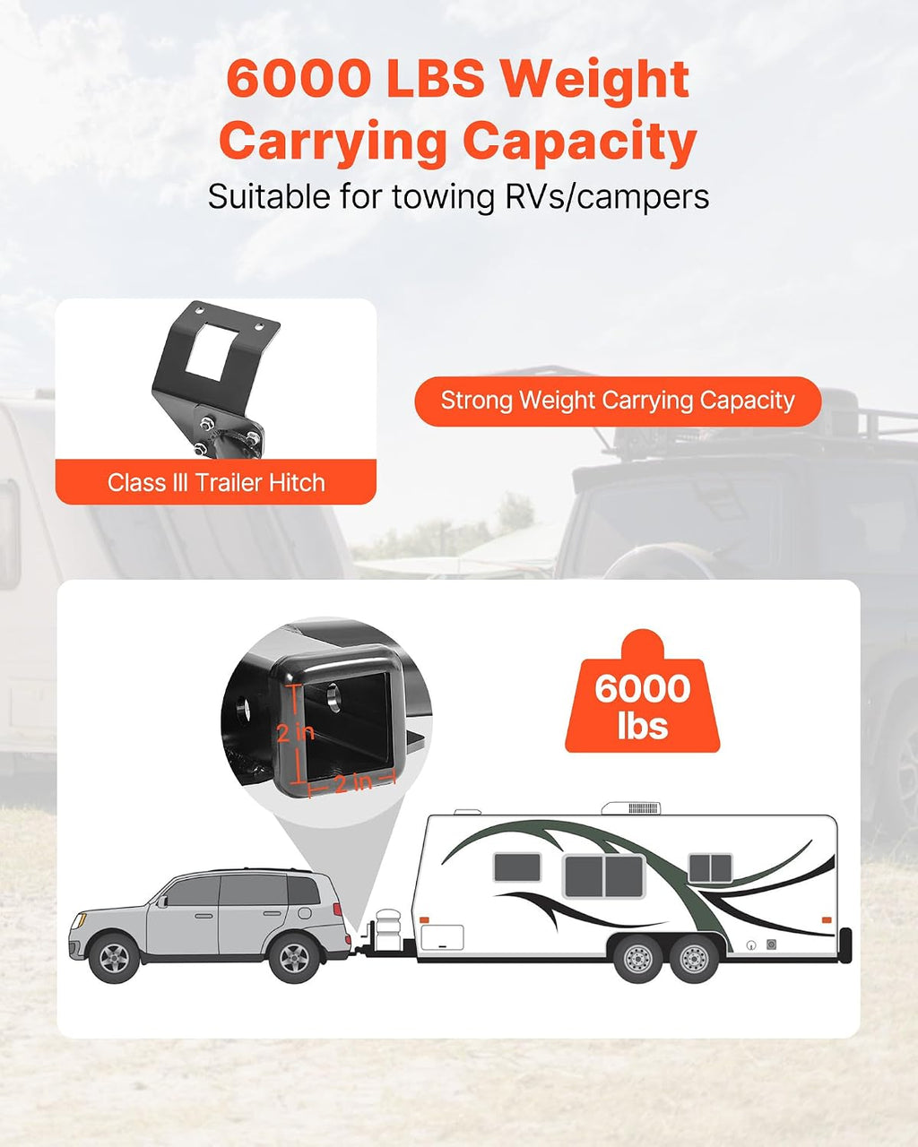 VEVOR Class 3 Trailer Hitch, 2-Inch Receiver, 6000 lbs, Q345B Steel Tube Frame, Compatible with 2012-2016 Honda CR-V, Multi-Fit Hitch to Receive Ball Mount, Cargo Carrier, Bike Rack, Tow Hook, Black