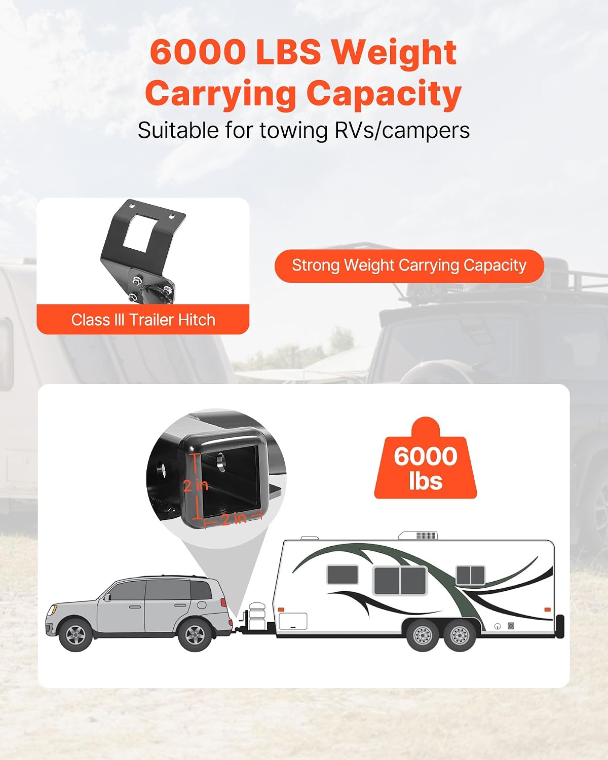 VEVOR Class 3 Trailer Hitch, 2-Inch Receiver, 6000 lbs, Q345B Steel Tube Frame, Compatible with 2012-2016 Honda CR-V, Multi-Fit Hitch to Receive Ball Mount, Cargo Carrier, Bike Rack, Tow Hook, Black