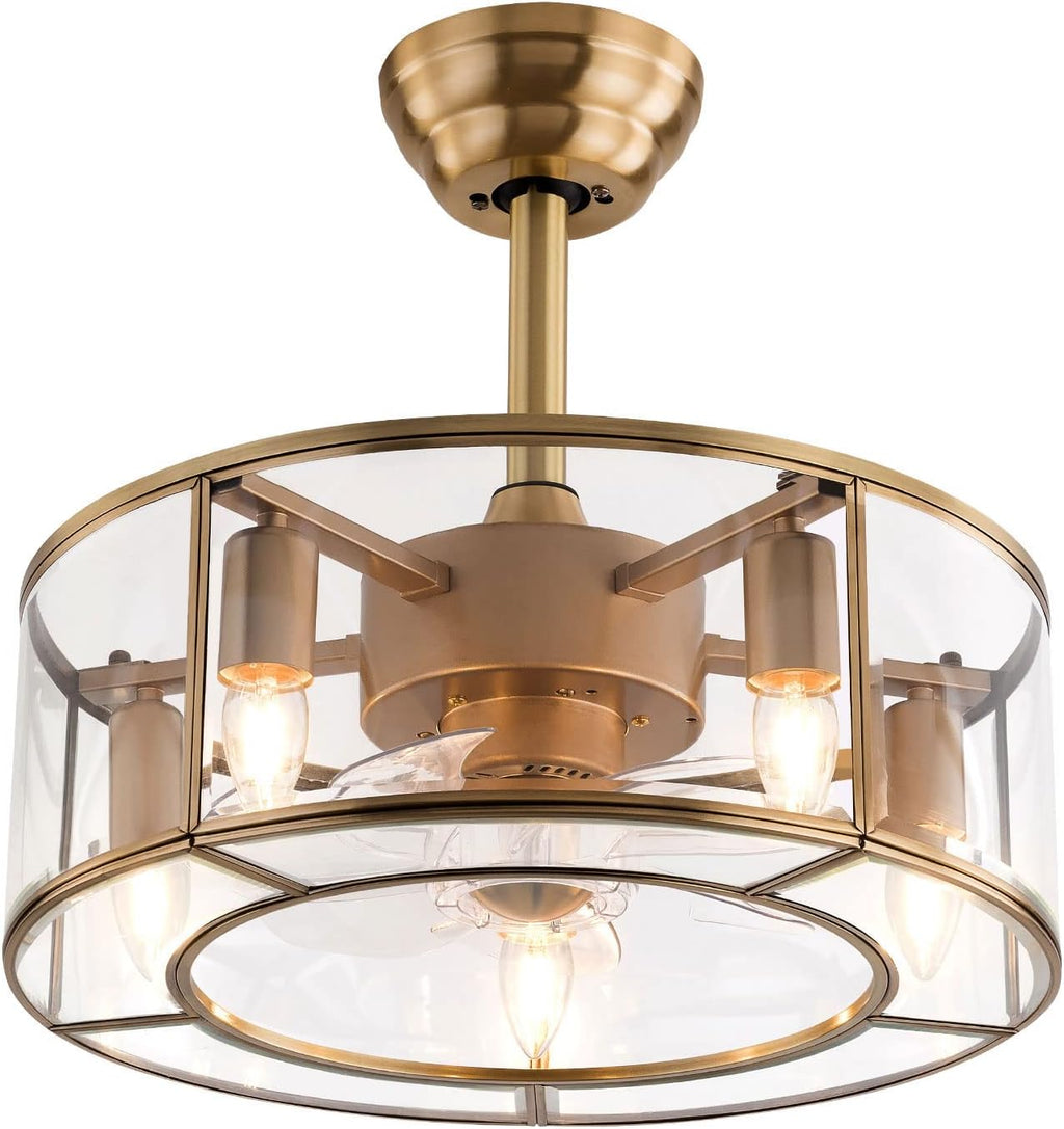 18' Ceiling Fans with Lights, Modern Caged Farmhouse Fandelier with Controller Control, 7 Blades 6-Speed, Reversible Ceiling Fan Light Fixture for Area 107-161ft², Kitchen Bedroom Office Gold E26*5