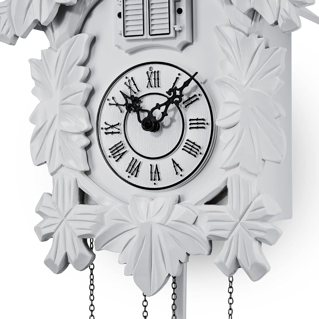TIMEGEAR Cuckoo Clock with Night Mode, Hand Carved Decorations and Swinging Pendulum (White)