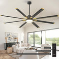 Amico 72 Inch Aluminum Ceiling Fans with Lights, Large Industrial Ceiling Fan with Remote Control, Reversible, 8 Blades, 3CCT, Dimmable, Damp Rated Black Ceiling Fan for Bedroom Patio Indoor/Outdoor
