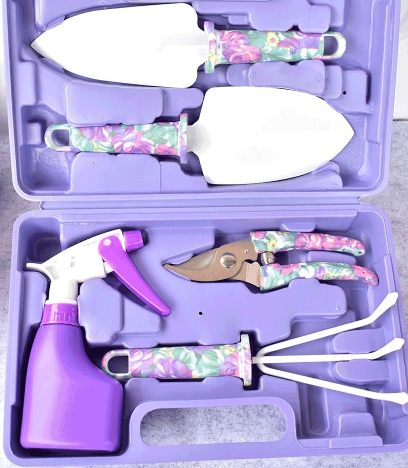 Garden Tools Set, 5 Pieces Gardening Tools with Purple Floral Print, Garden Hand Tools with Carrying Case & Ergonomic Handle -Gift for Women and Men