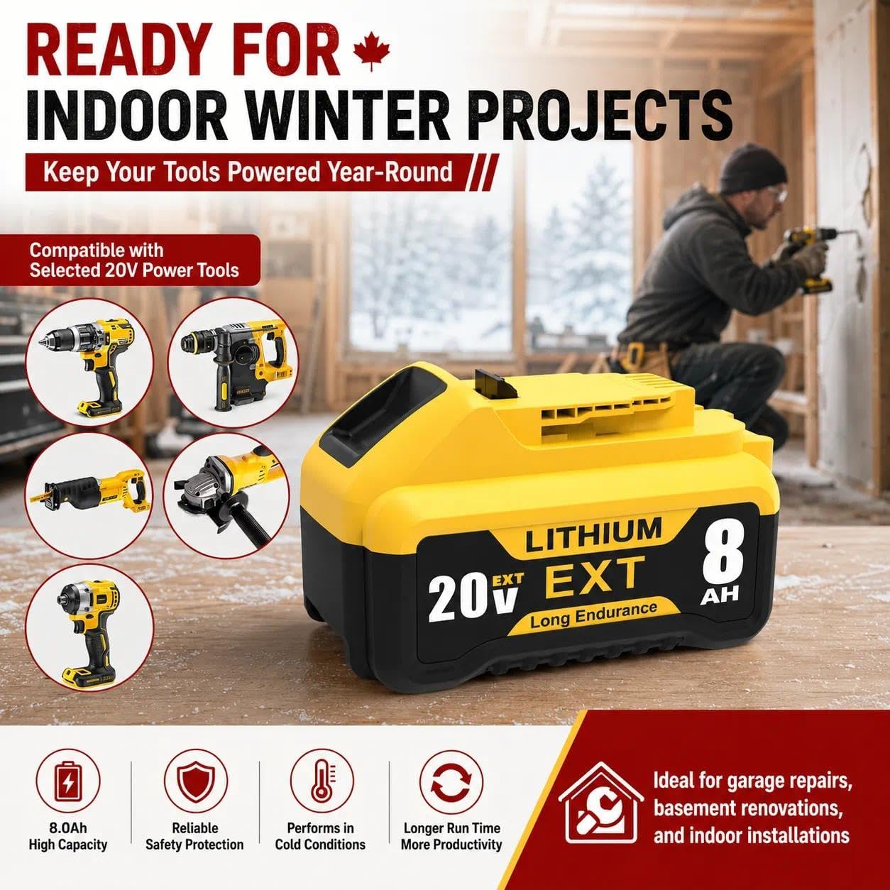 6 Pack 20V 8.0A Replacement Battery Compatible with Dewalt DCB200 DCD DCF DCG Series Cordless Power Tools