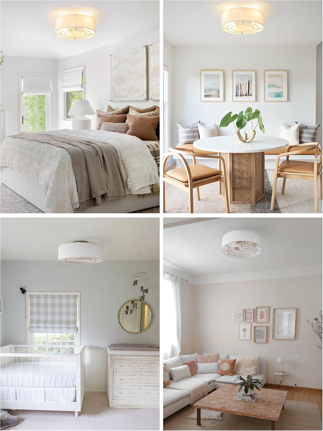 Ceiling Fans with Lights, 20' Boho Ceiling Fan with Light Flush Mount, Drum Rattan Low Profile with 6 Speeds, Remote Control for Bedroom, Nursery, Living Room